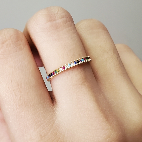 14k solid yellow gold gemstone band/ring - Picture 3 of 8